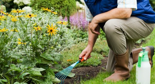 Safety controls in place around a landscaping worksite